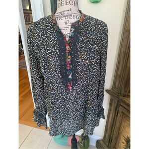 Loft Top Women's Boho Long Sleeve Ruffles Floral Blouse Lightweight